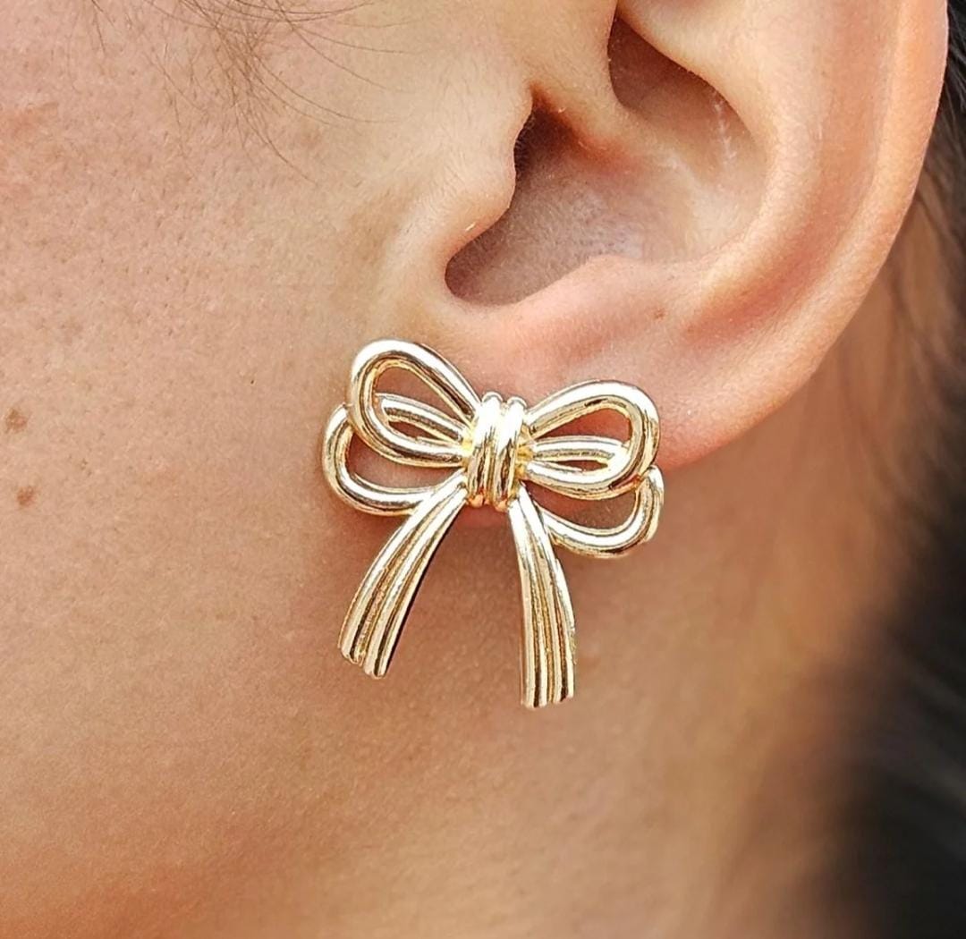 Double Bow Gleam Gold Plated Studs Earrings