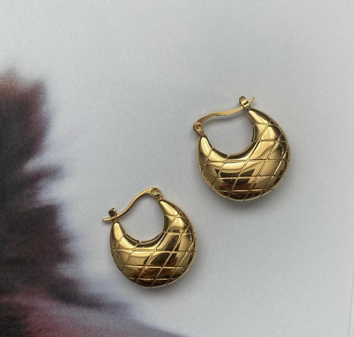 Quilted Gold Plated Hoop Earrings