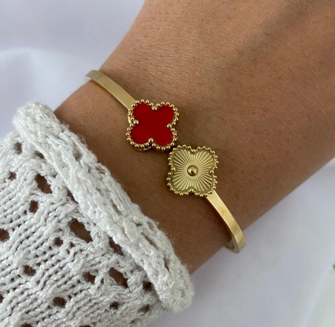 Gold Clover Anti-Tarnish Bracelet - Red & Gold