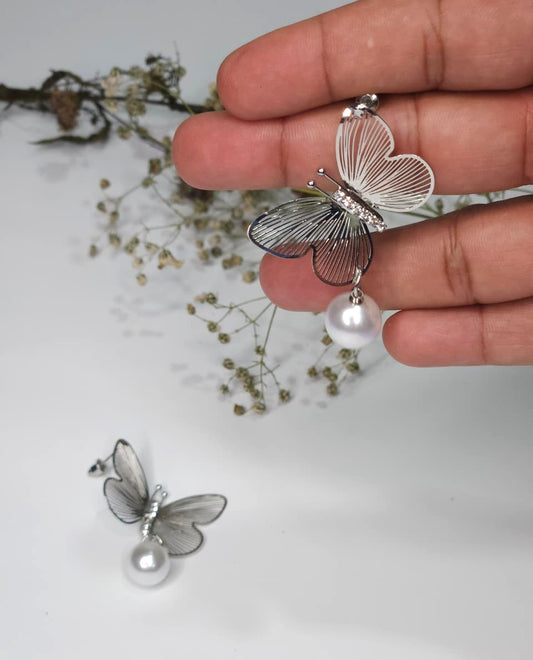 Graceful Butterfly Pearl Drop Earrings