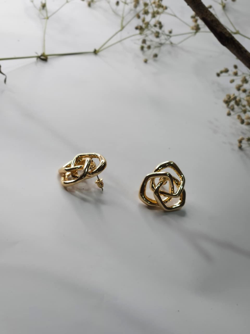 Interlocking Geometrical Gold Stud Earrings