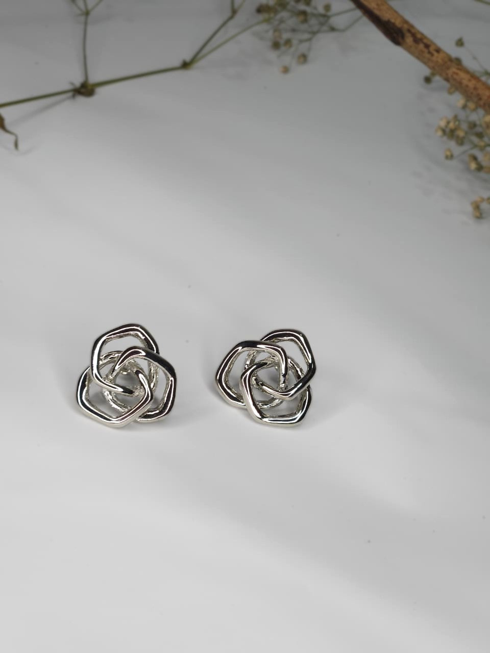 Interlocking Geometrical Silver Stud Earrings