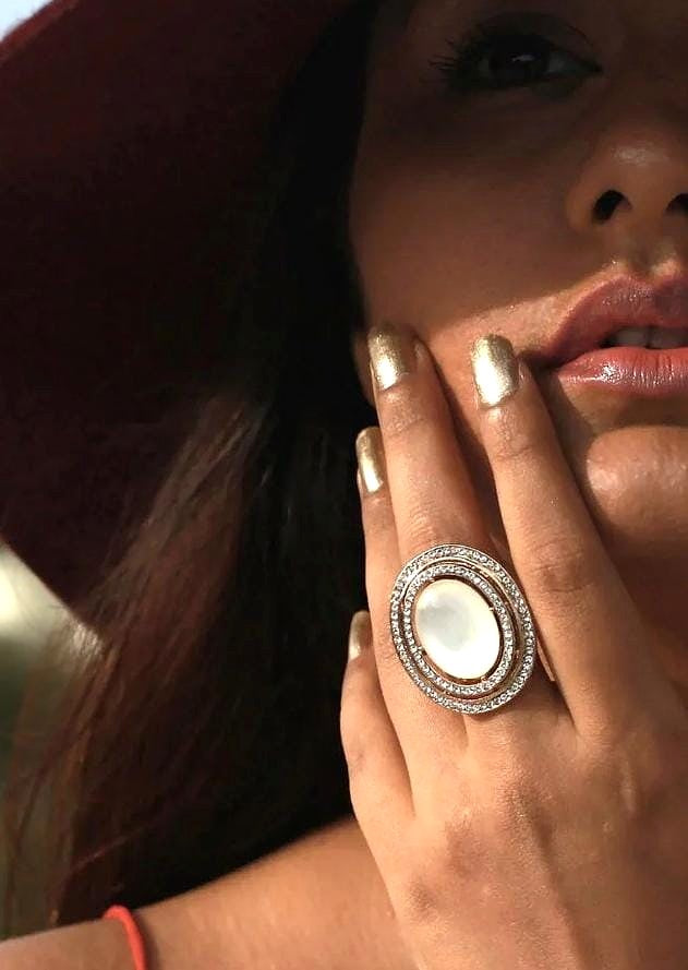 Oval Shape Statement Crystal Ring