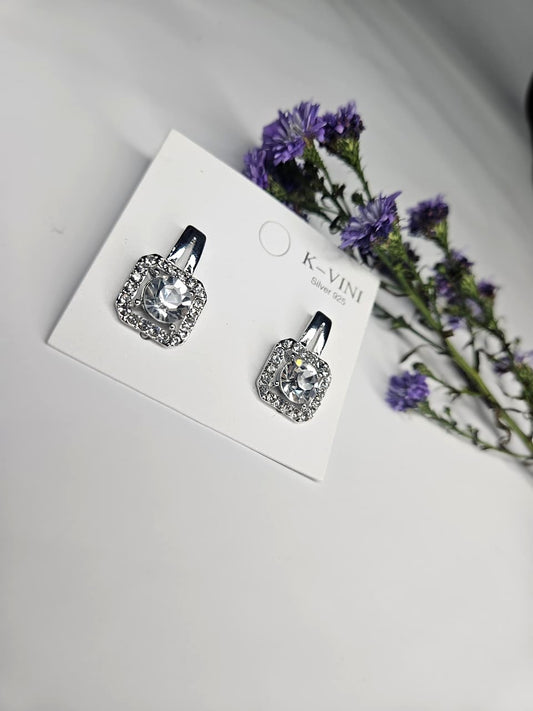 Radiant Square Silver Halo Crystal Earrings