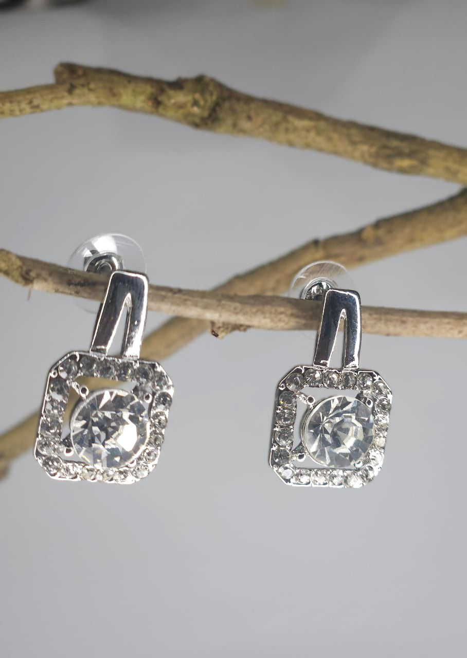 Radiant Square Silver Halo Crystal Earrings