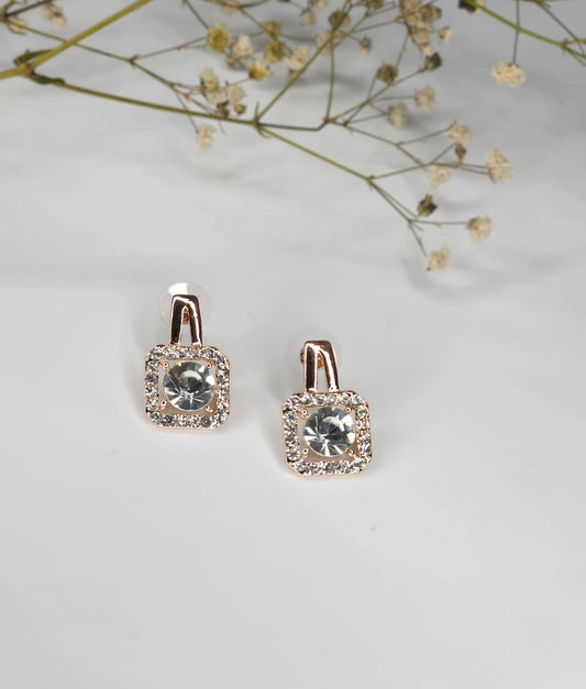 Radiant Square Rose Gold Halo Crystal Earrings