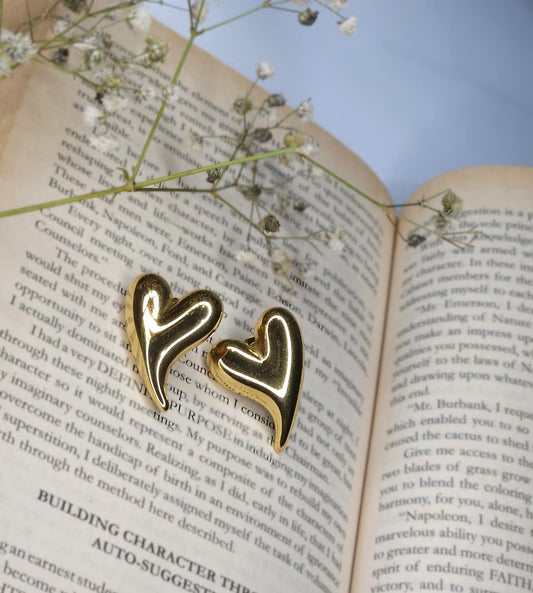 Abstract Heart Gold Plated Stud Earrings