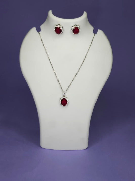 Crimson Radiance Ruby Jewelry Set - Silver Tone