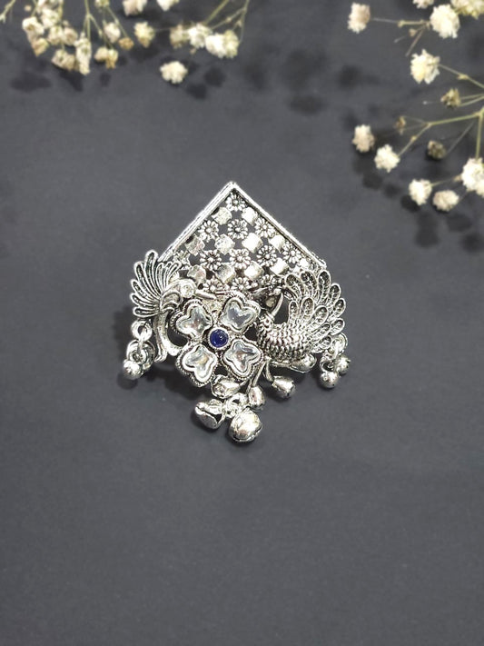 Peacock Charm Filigree Oxidized Statement Ring