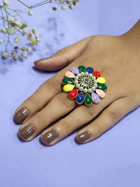 Vivid Petal Multicolor Statement Ring