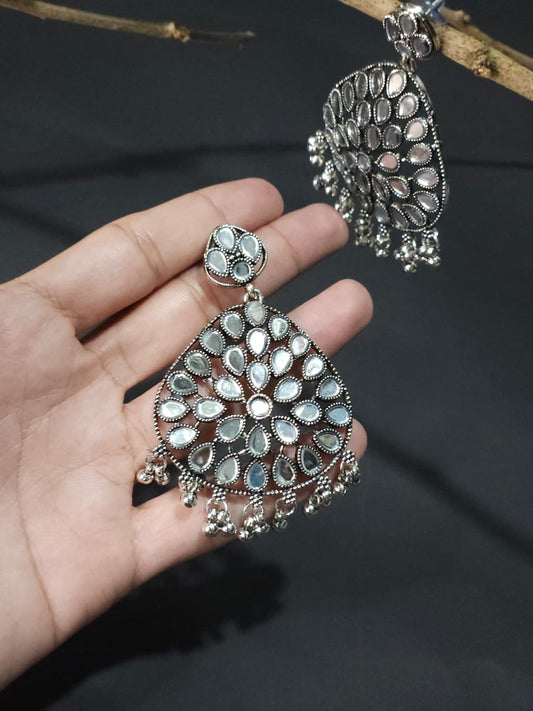Mirror Work Oxidized Chandbali Earrings – Big