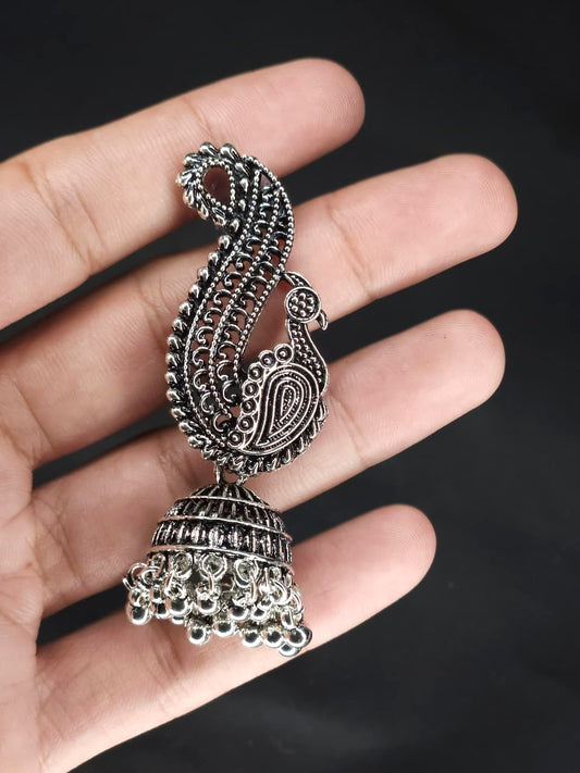 Classic Oxidized Peacock Jhumka – Antique Big