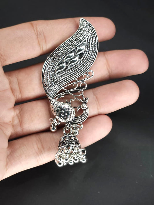 Royal Peacock Wing Oxidized Statement Earrings – Big