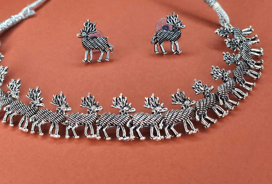 Reindeer Oxidized Necklace Set – Tribal Animal Motif