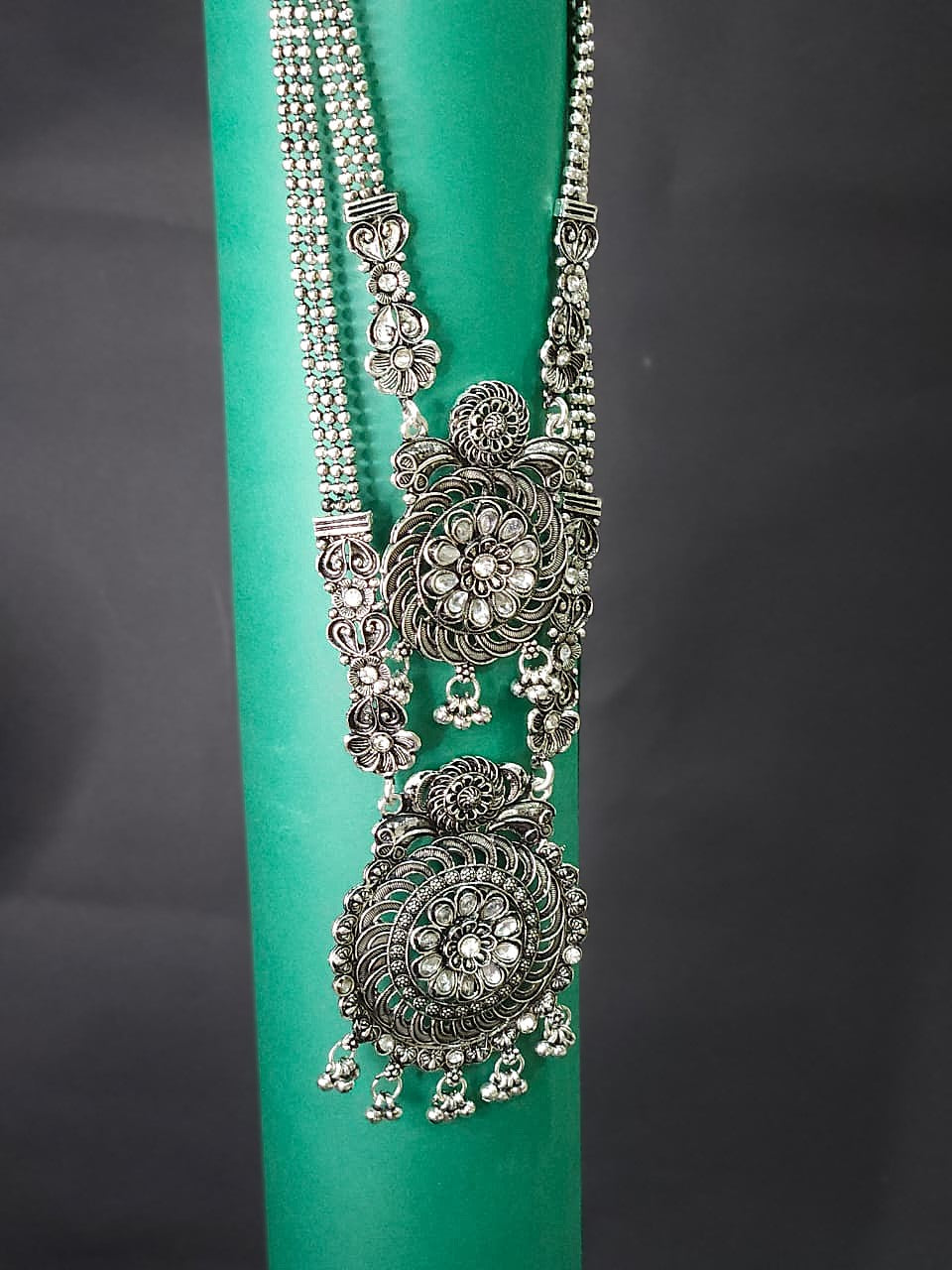 Antique Oxidized Double Layer Long Necklace Set