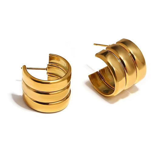 Ribbed Cuff Gold Platted Hoop Earrings