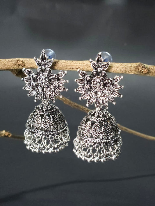 Grand Heritage Oxidized Floral Jhumka Earrings