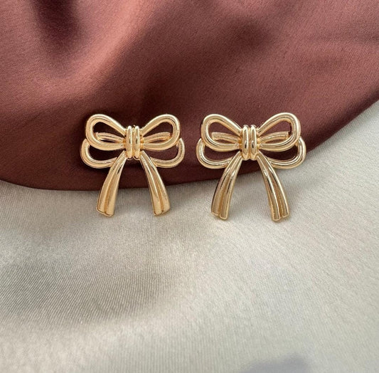 Double Bow Gleam Gold Plated Studs Earrings