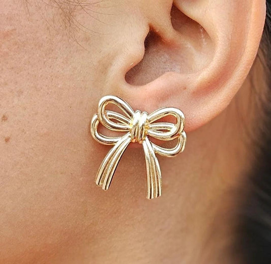 Double Bow Gleam Gold Plated Studs Earrings