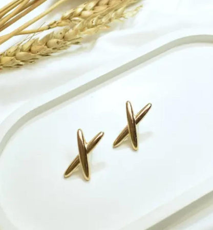 X Shaped Gold Plated Stud Earrings