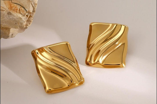 Wavy Square Gold-Plated Studs