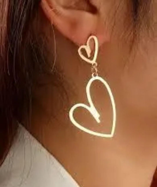 Double Heart Gold Plated Drop Earrings