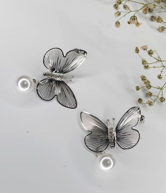 Graceful Butterfly Pearl Drop Earrings