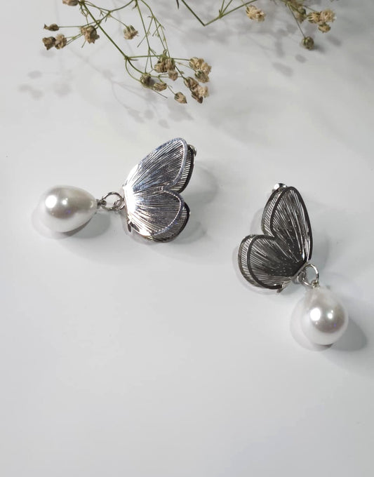 Butterfly Pearl Drop Earrings