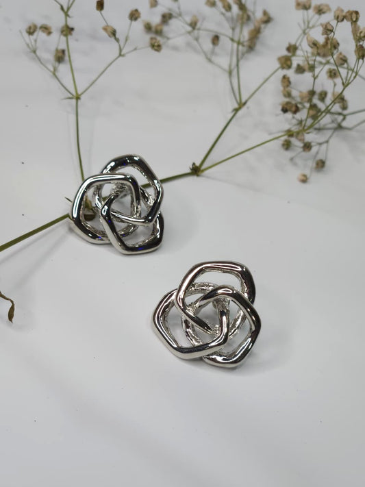 Interlocking Geometrical Silver Stud Earrings