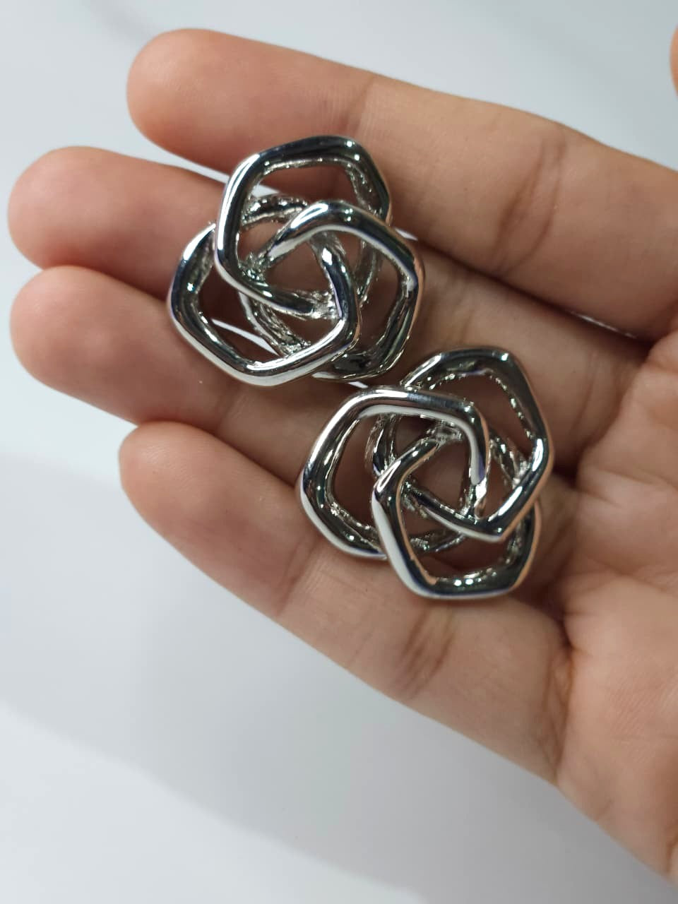 Interlocking Geometrical Silver Stud Earrings