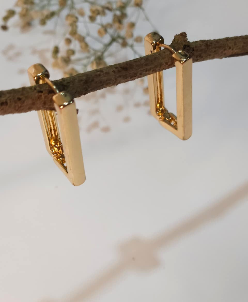 Modern Rectangle Gold Plated Hoop Earrings
