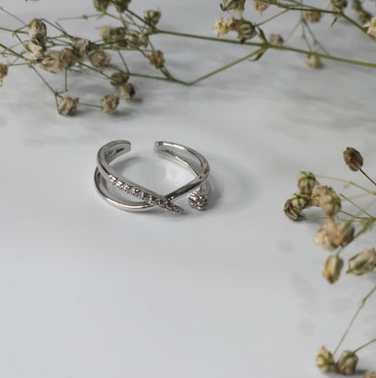Elegant Silver Open Band Adjustable Ring