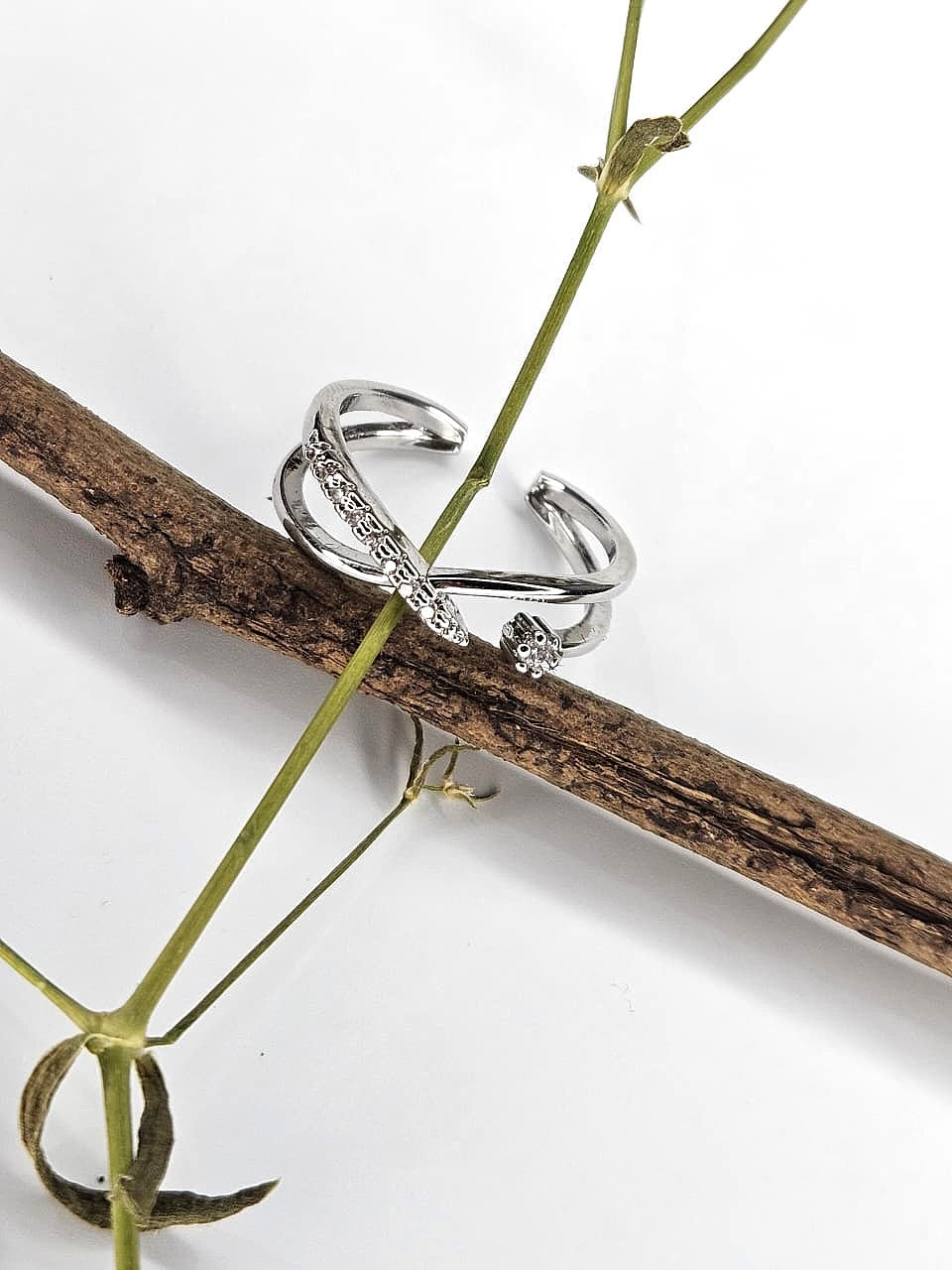 Elegant Silver Open Band Adjustable Ring