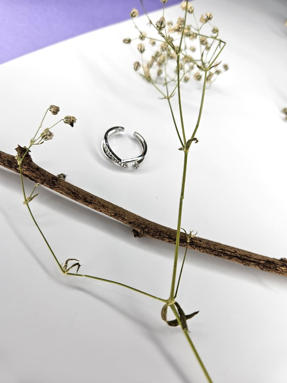 Elegant Silver Open Band Adjustable Ring