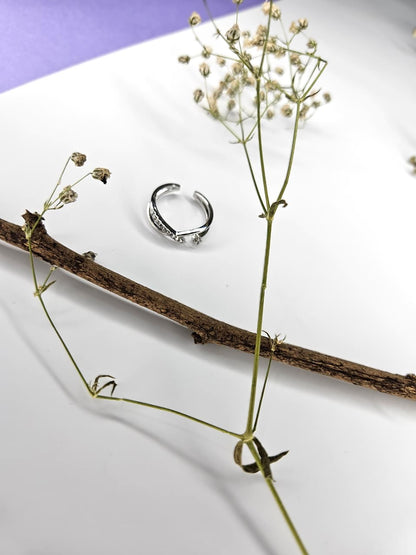 Elegant Silver Open Band Adjustable Ring