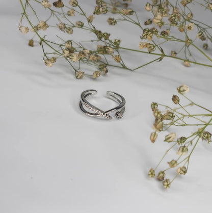Elegant Silver Open Band Adjustable Ring