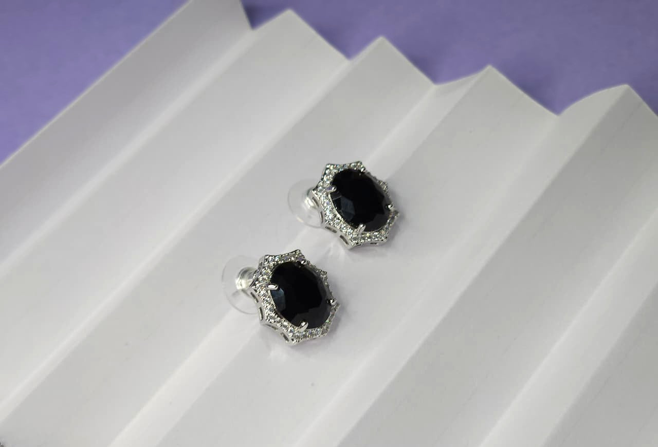 Midnight Elegance Black Crystal Jewelry Set - Silver Tone