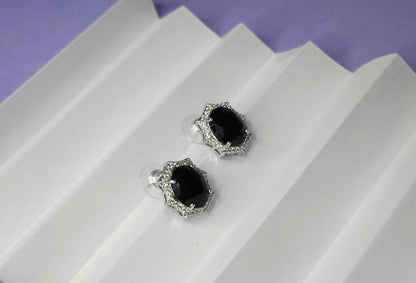 Midnight Elegance Black Crystal Jewelry Set - Silver Tone