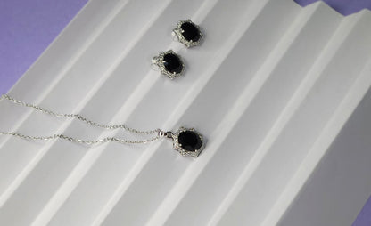 Midnight Elegance Black Crystal Jewelry Set - Silver Tone