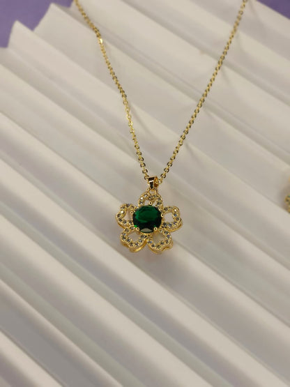 Emerald Blossom Floral Jewelry Set - Gold Tone