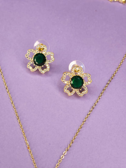 Emerald Blossom Floral Jewelry Set - Gold Tone