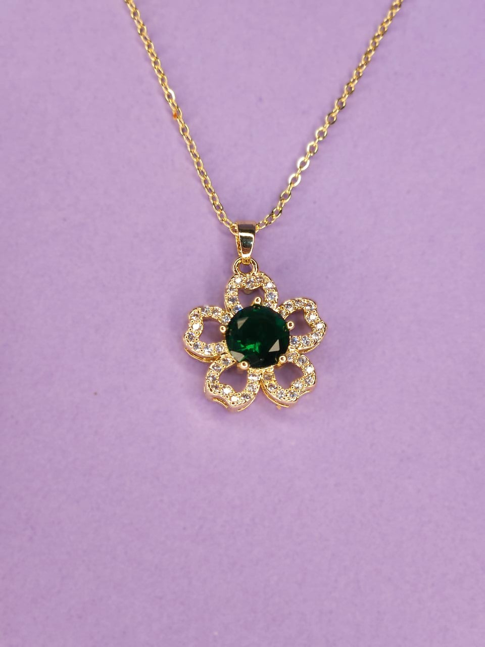 Emerald Blossom Floral Jewelry Set - Gold Tone