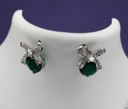 Emerald Bow Elegance Jewelry Set - Silver Tone