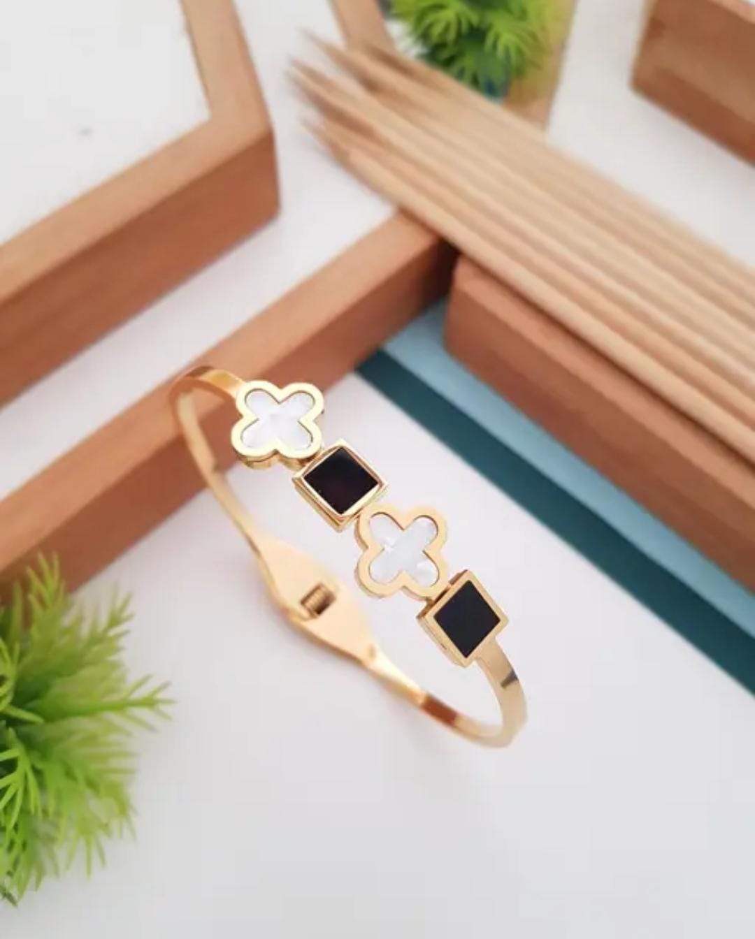 Geometric Floral Gold Plated Bracelet