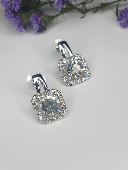 Radiant Square Silver Halo Crystal Earrings