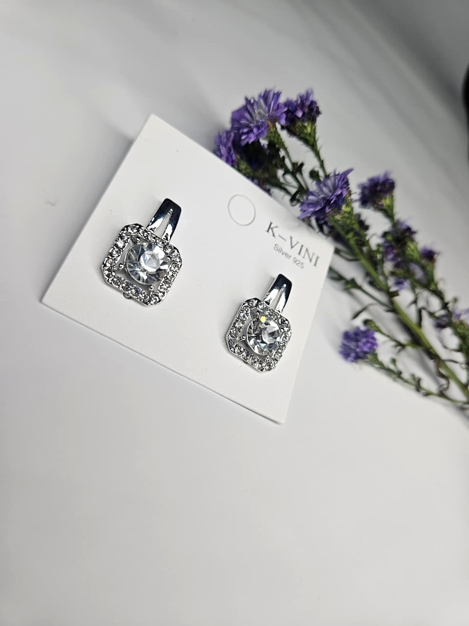 Radiant Square Silver Halo Crystal Earrings