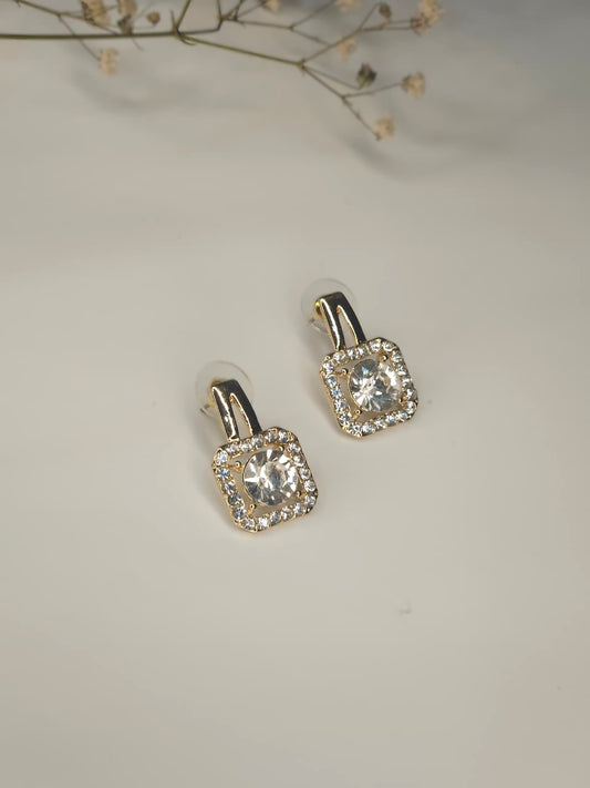 Radiant Square Gold Halo Crystal Earrings