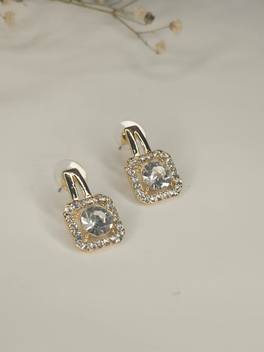 Radiant Square Gold Halo Crystal Earrings