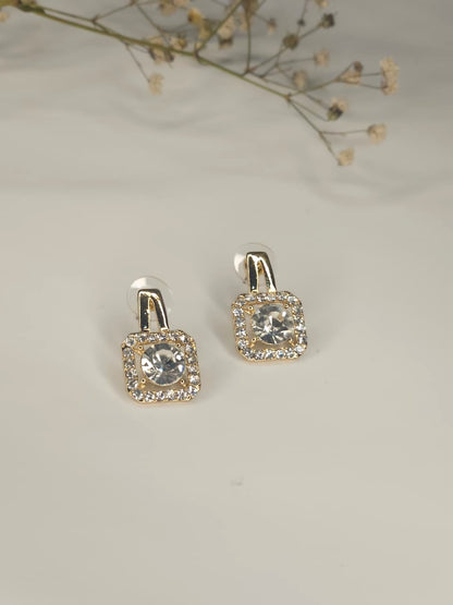 Radiant Square Gold Halo Crystal Earrings