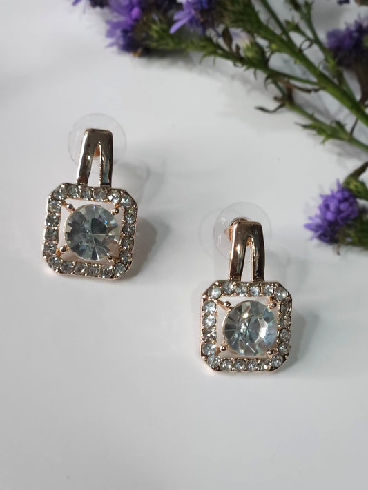 Radiant Square Rose Gold Halo Crystal Earrings